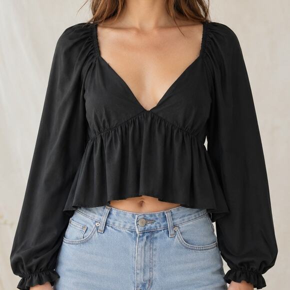 idem ditto Tops - Idem Ditto Babydoll Top Large Black Cropped Balloon Sleeve Fairy Witchy Y2K